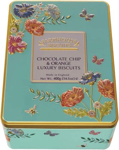 Farmhouse Chocolate Chip & Orange Biscuits in a Floral Meadow Gift Tin - 400g