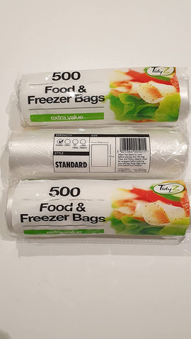 1500 Food & Freezer Bags 3 Packs of 500 Storage Food Freezer Strong Large Reusable Fresh Lunch Bags On Roll Packed Fridge Freezing All Food Type Used Standard Strength by Tidyz